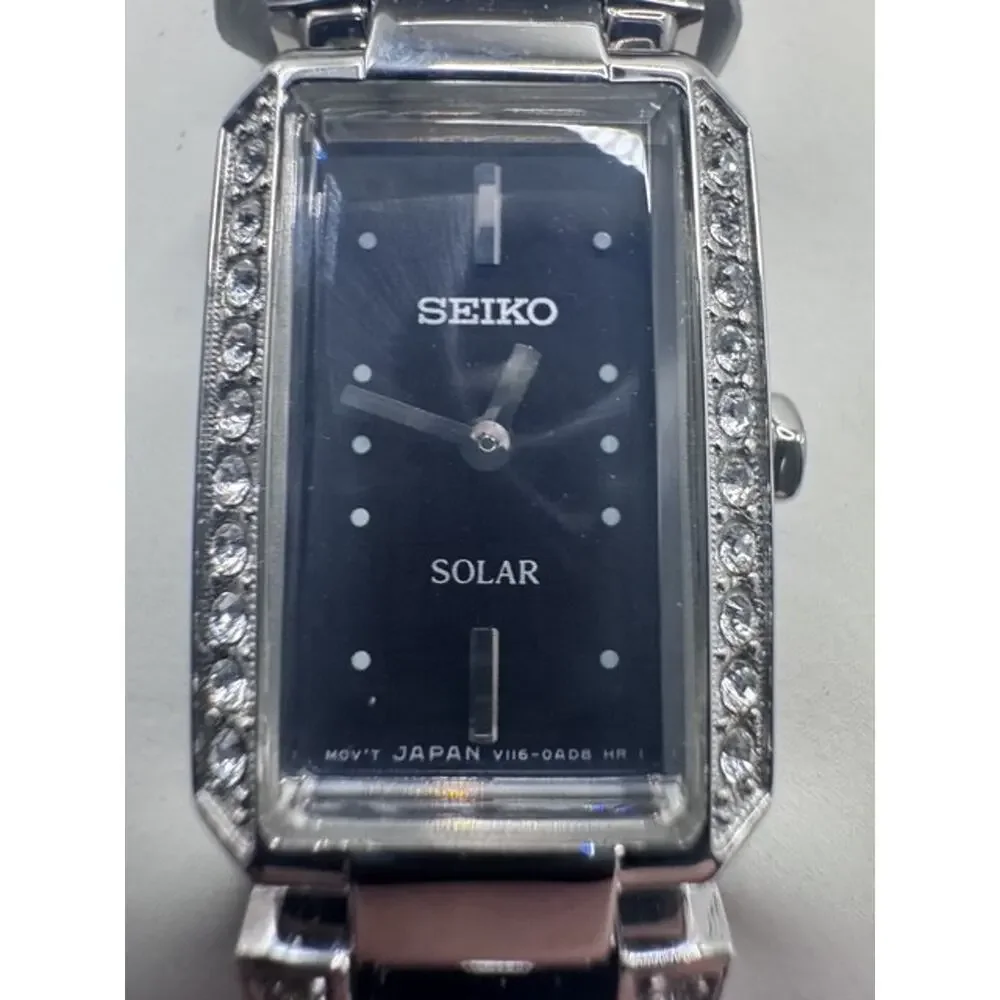 RARE SEIKO WOMEN’S SOLAR SWAROVSKI CRYSTALS BLACK DIAL WATCH SUP171